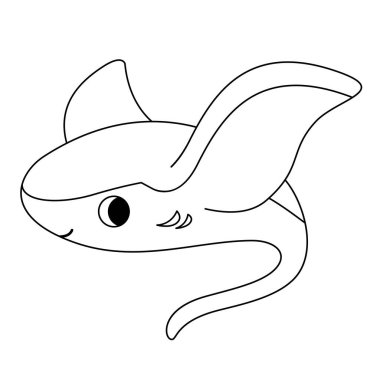 Boyama sayfaları için hoş bir karikatür. Çocuklar için okyanus temalı aktiviteler ya da eğitim materyalleri için basit siyah beyaz çizgi sanatı.