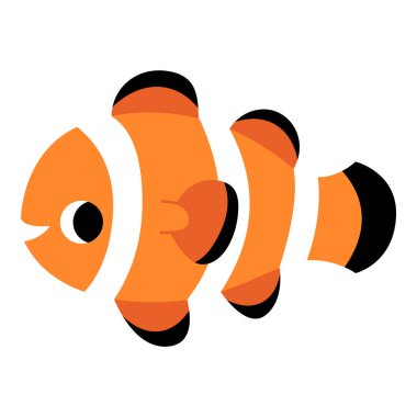 Şirin palyaço balığı, dost canlısı Kawaii suratlı. Çocuklar için deniz ve okyanus ve eğitim materyalleri hakkında tasarımlar yapan beyaz arka plandaki düz vektör karakteri.