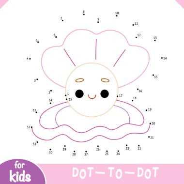 Bir kabuktaki şirin inciyle nokta nokta oyunu. Resmi tamamlamak için noktaları birleştir. Okyanus hayvanları hakkında renklendirme ve sayı çalışması için eğlenceli bir eğitim oyunu