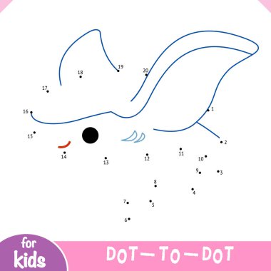 Stingray karakterli çocuklar için nokta nokta oyunu. Sayılar ve deniz hayvanının tam görüntüsü. Basit okyanus temalı eğitici aktivite çalışma tablosu