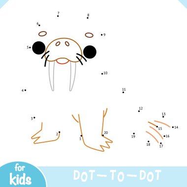 Şirin deniz aygırlarıyla nokta nokta oyunu. Resmi tamamlamak için noktaları birleştir. Okyanus hayvanları hakkında renklendirme ve sayı çalışması için eğlenceli bir eğitim oyunu