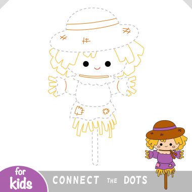 Güzel karakter korkuluğunu tamamlamak için noktaları birleştir. Okul öncesi çocuklar için sonbahar ve Şükran Günü hakkında eğlenceli ve basit bir eğitim etkinliği