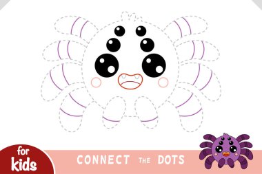 Güzel bir karakter örümceğini tamamlamak için noktaları birleştir. Cadılar Bayramı hakkında eğlenceli ve basit eğitim aktiviteleri ve anaokulu çocukları için peri masalları