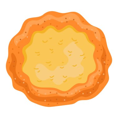 Altın kahverengi kabuklu peynirli ekmek ve ortasında erimiş peynir. Menüler ve eğlenceli projeler için beyaz arkaplan üzerinde vektör düz illüstrasyon izole.