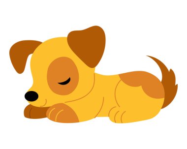 A yellow and brown spotted puppy is sleeping. Flat vector illustration isolated on white background. Kawaii cartoon dog character for kids books or pet themed projects