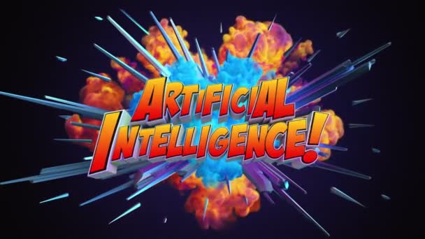 Cartoon Explosie Met Bericht Kunstmatige Intelligentie — Stockvideo