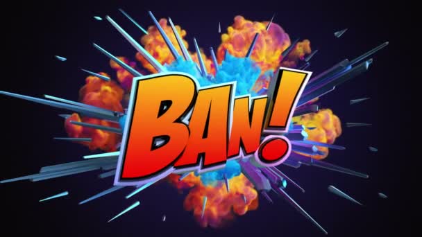 Cartoon Explosie Met Bericht Ban — Stockvideo