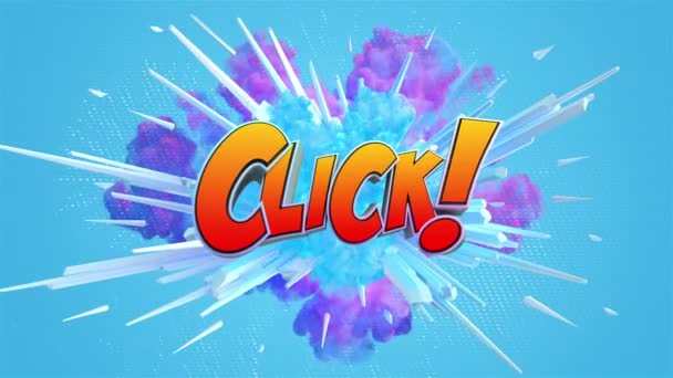 Tecknad Explosion Med Meddelande Klicka — Stockvideo