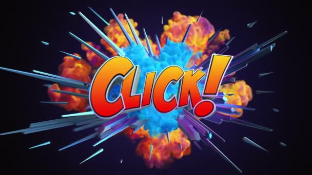 Tecknad Explosion Med Meddelande Klicka — Stockvideo