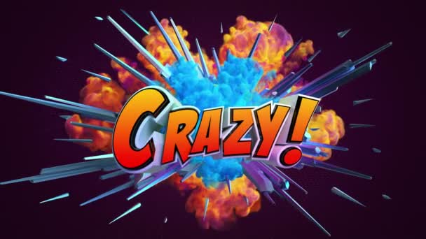Мультфильм Взрыв Сообщением Crazy — стоковое видео