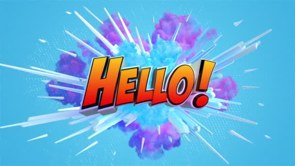 Мультфильм Взрыв Сообщением Hello — стоковое видео
