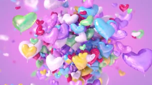 Animation Von Luftballons Die Aus Den Herzen Platzen — Stockvideo