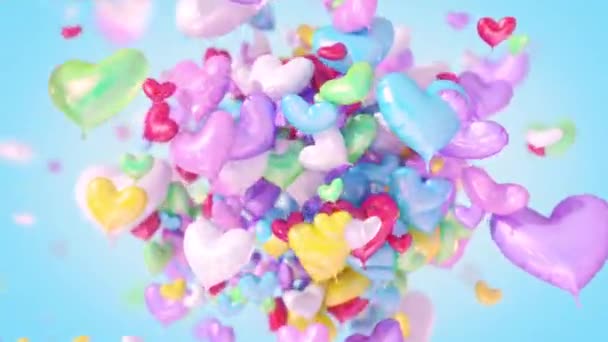 Kalplerden Patlayan Balonların Canlandırması — Stok video