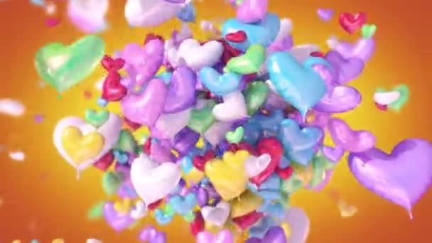 Анимация Воздушных Шаров Вырывающихся Сердец — стоковое видео