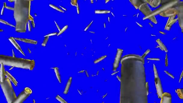Взрывающиеся Пули Замедленной Съемке Синем Экране — стоковое видео