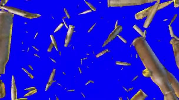 Proiettili Esplosivi Rallentatore Sullo Schermo Blu — Video Stock