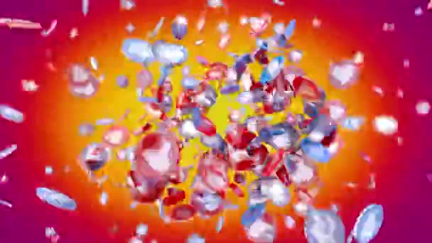 Esplosione Dinamica Dei Simboli Favorite Heart Colorati Sui Social Media — Video Stock