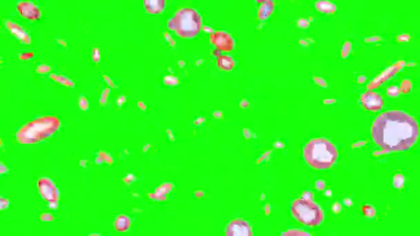 阿尔法面具和绿色屏幕上社交媒体上彩色宠爱心脏符号的爆裂 — 图库视频影像