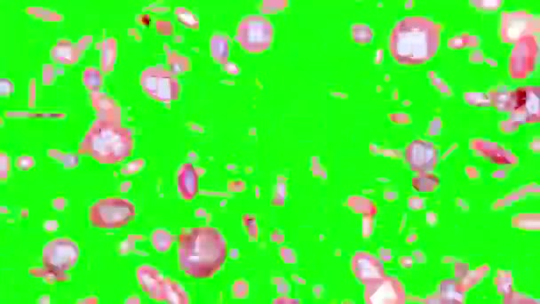 阿尔法面具和绿色屏幕上社交媒体上彩色宠爱心脏符号的爆裂 — 图库视频影像