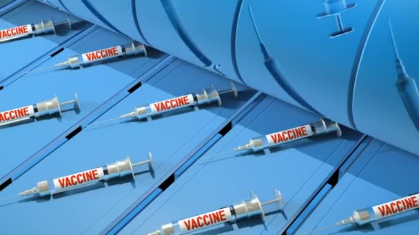 백신으로 주사기를 생산하는 라인의 Loopable 애니메이션 — 비디오