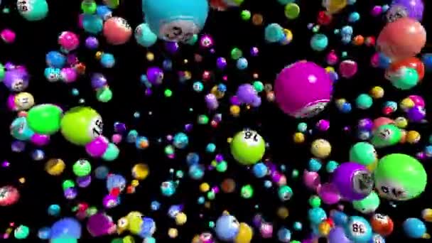 Driedimensionale Exploderende Bingo Ballen Met Alfa Kanaal Masker — Stockvideo