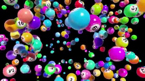 Driedimensionale Exploderende Bingo Ballen Met Alfa Kanaal Masker — Stockvideo