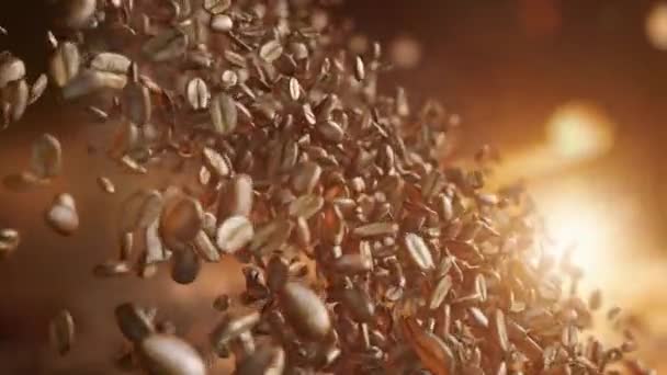 ローストコーヒー豆が超スローモーションで落ちる — ストック動画