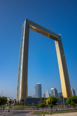 Zabeel Park, Dubai, Birleşik Arap Emirlikleri, 26 Ekim 2022. Dubai Şehir Manzarası Dubai Frame, gözlem kulesi ve müzesi 