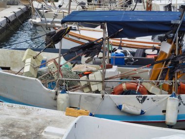 Detailed view of fishing boats at Izola marina