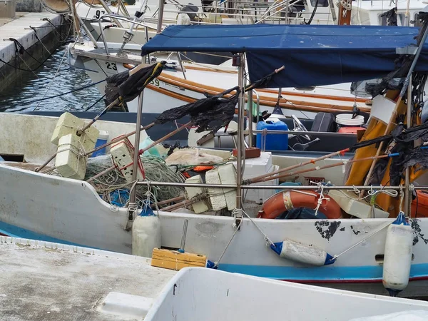 stock image Detailed view of fishing boats at Izola marina