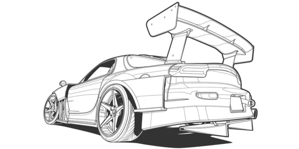 Динамическая Черно Белая Векторная Иллюстрация Спортивного Автомобиля Олицетворяющего Скорость Мощность — стоковый вектор