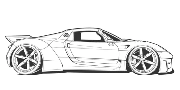 Línea Vectorial Art Car Concepto Diseño Esquema Del Contorno Negro — Vector de stock