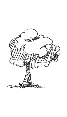 Orijinal vektör ağacı el yapımı çizgi sanatı, mürekkep stili, konsept tasarımı. Beyaz arka planda izole edilmiş siluet. Siyah taslak çizim çizimi. Korku çizimi. Siyah-beyaz simgesi.