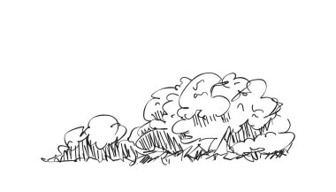 Orijinal vektör ağacı el yapımı çizgi sanatı, mürekkep stili, konsept tasarımı. Beyaz arka planda izole edilmiş siluet. Siyah taslak çizim çizimi. Korku çizimi. Siyah-beyaz simgesi.