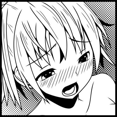 Siyah vektör sanatı, kız ahegao yüz yüze duygu, illüstrasyon manga tarzı. Tişörtler, kasklar, arabalar ve duvar kağıtları için el yapımı sanat eserleri. konsept grafik tasarım elemanı. Beyaz arkaplanda izole