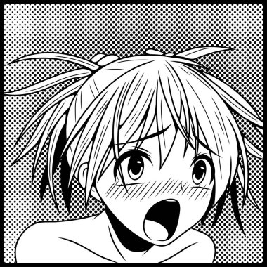 Siyah vektör sanatı, kız ahegao yüz yüze duygu, illüstrasyon manga tarzı. Tişörtler, kasklar, arabalar ve duvar kağıtları için el yapımı sanat eserleri. konsept grafik tasarım elemanı. Beyaz arkaplanda izole