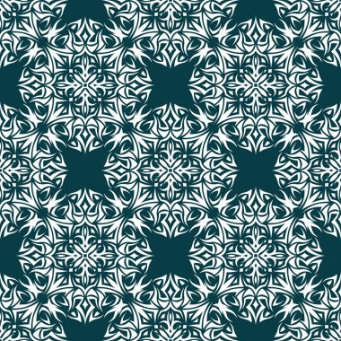 Beyaz çiçekli ve geometrik motifli zarif, dikişsiz desen. Duvar kağıtları, tekstil ve iç tasarım projeleri için uygundur. Klasik ve modern dekorlar için mükemmeldir. Yeşilde izole edilmiş