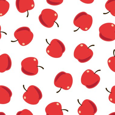 Kusursuz bir model, beyaz arka planda izole edilmiş parlak kırmızı elmalar. Düz stil, tekstil, ambalaj, mutfak dekorasyonu ve sonbahar veya meyve temalı projeler için minimalist ve canlı tasarım