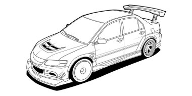 Aerodinamik tasarımı ve keskin açıları olan şık, modern bir spor arabanın yüksek kaliteli çizgi sanatı. Otomotiv meraklıları, tasarım projeleri, boyama kitapları ve eğitim materyalleri için mükemmel