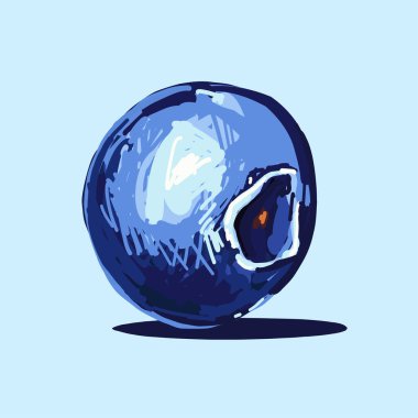 Açık mavi arkaplanda tek bir yaban mersininin vektör çizimi. El yapımı, canlı renkler, eskiz dokusu, gerçekçi meyve ayrıntıları, sağlıklı yiyecekler, izole edilmiş dut, organik, sanatsal çizimler..