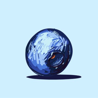 Açık mavi arkaplanda tek bir yaban mersininin vektör çizimi. El yapımı, canlı renkler, eskiz dokusu, gerçekçi meyve ayrıntıları, sağlıklı yiyecekler, izole edilmiş dut, organik, sanatsal çizimler..