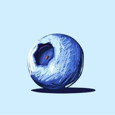 Açık mavi arkaplanda tek bir yaban mersininin vektör çizimi. El yapımı, canlı renkler, eskiz dokusu, gerçekçi meyve ayrıntıları, sağlıklı yiyecekler, izole edilmiş dut, organik, sanatsal çizimler..