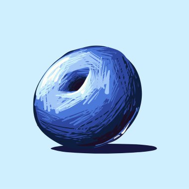 Açık mavi arka planda tek bir yaban mersininin vektör çizimi kalın fırça darbeleri, canlı mavi gölgeler sulu doku ve yiyecek tasarımı için izole edilmiş yüksek kontrastlı meyve klipsi.