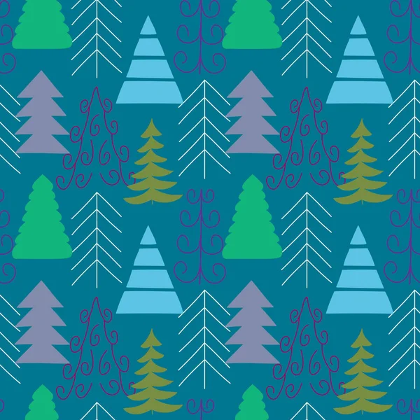Tannenbäume Mit Nahtlosem Muster Blauen Und Grünen Farben Weihnachten Und — Stockvektor