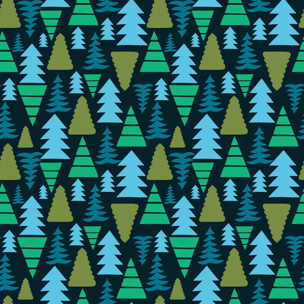 Handgezeichnete Weihnachtsbaum Nahtlose Muster Leuchtend Blaue Und Grüne Farben Für — Stockvektor