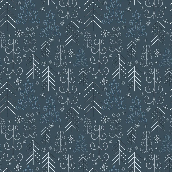 Handgezeichnete Winterwald Nahtlose Muster Neujahr Weihnachten Dunkler Hintergrund Mit Tannenbäumen — Stockvektor