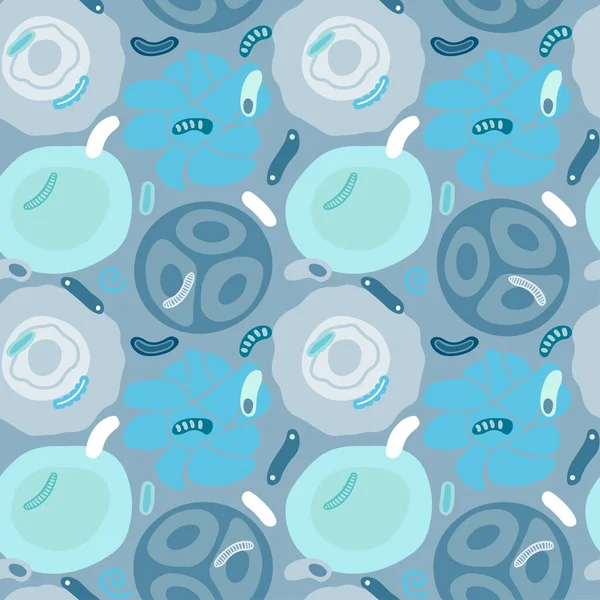 Seamless Pattern Blue Molecules Cells Virus Bacteria Hand Drawn Doodle — Διανυσματικό Αρχείο