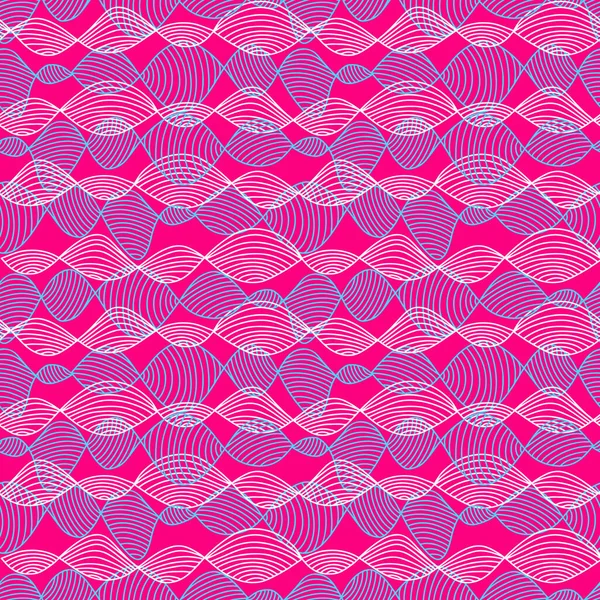 Neon Pink Abstract Seamless Pattern Waves Outlines Print Textile Wrapping — Stock Vector