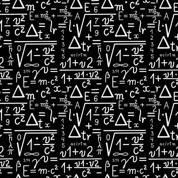 Siyah Arka Planda Fizik Denklemleri Çizimi Pürüzsüz Desen Fizik Alanından — Stok Vektör