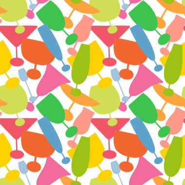 Parlak renkli Kokteyl bardakları silueti kusursuz desen. Tekstil, Ambalaj Kağıdı, Paketleme ve Web Tasarımı Üzerine Yazdırma İçin.